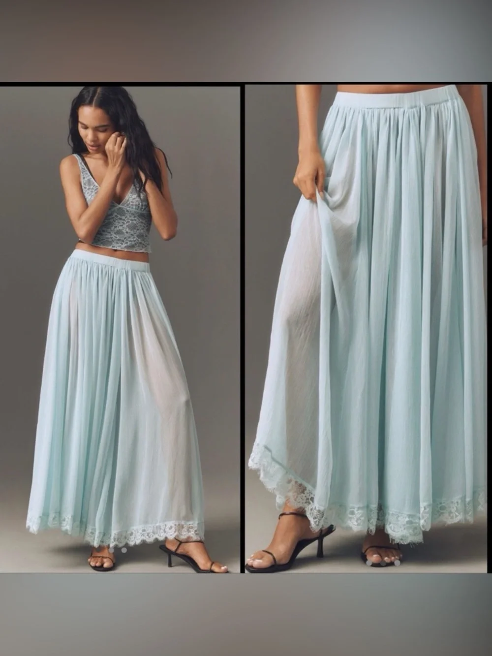 Anthropologie Sheer Tulle Lace Maxi Skirt Tiffany Robins Blue - Picture 1 of 5